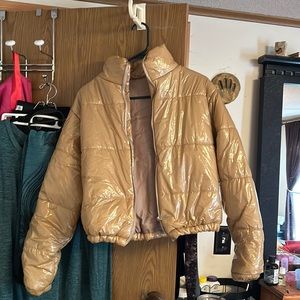 Shiny puffer jacket.  Gold.  Size medium.